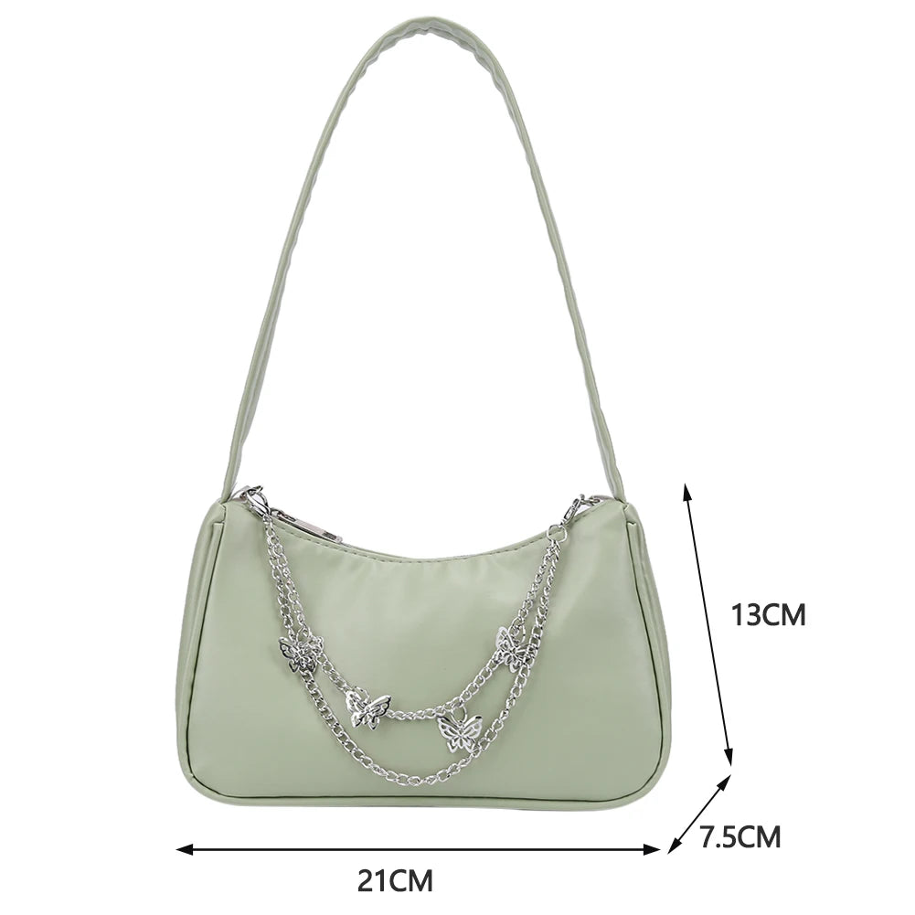 Women Underarm Bags Leather Hobos Clutch Purse Chain Zipper Closure Tote
