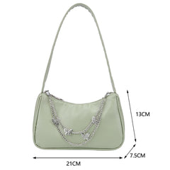 Women Underarm Bags Leather Hobos Clutch Purse Chain Zipper Closure Tote