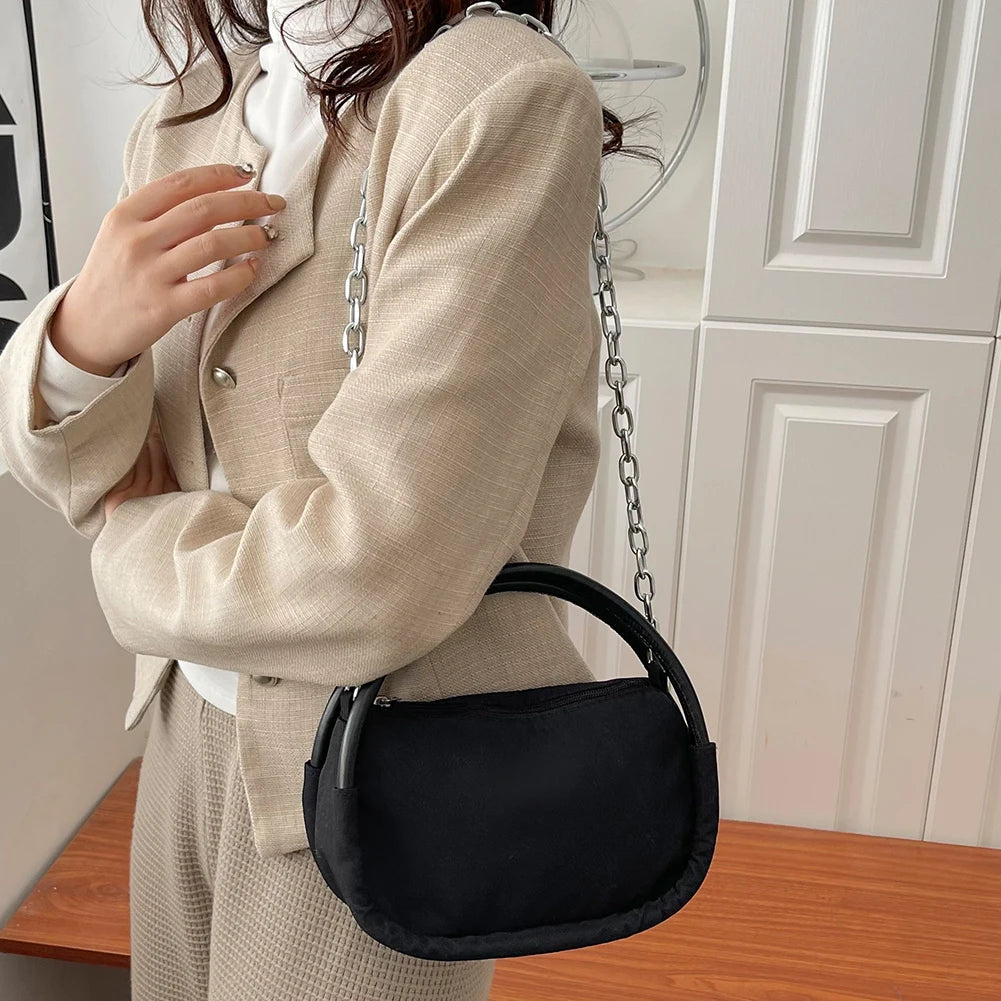 Women Underarm Bags Solid Oxford Cloth Chain Crossbody Shoulder Bag