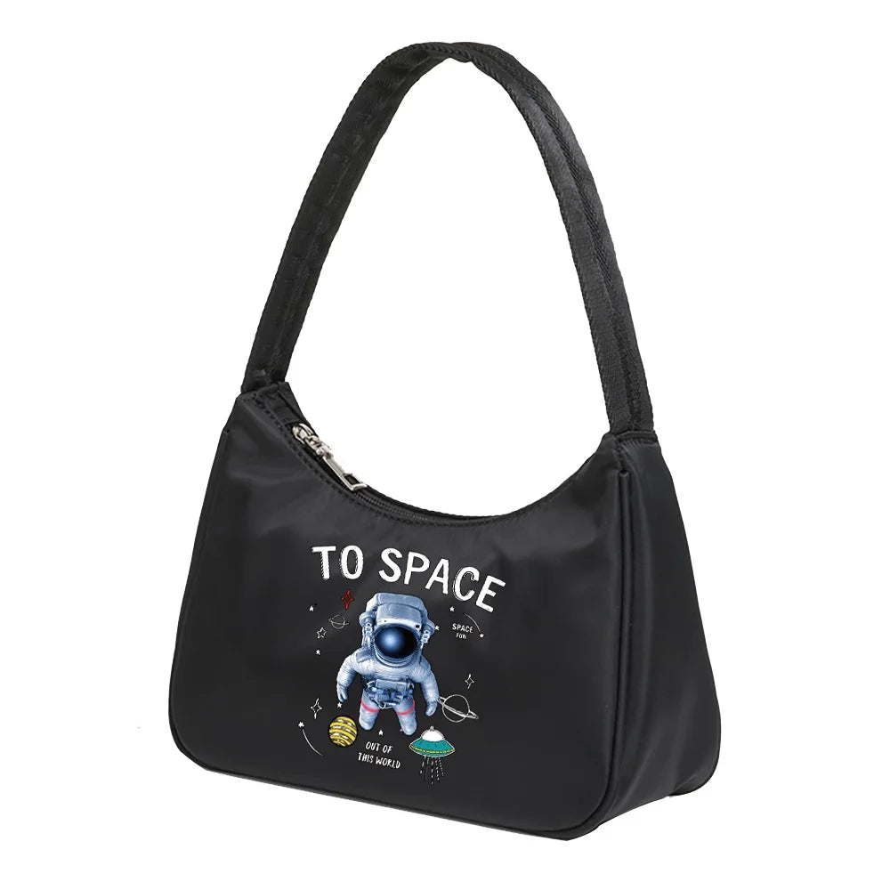 Women Underarm Shoulder Bags Harajuku Astronaut Print Pouch Totes Handbag