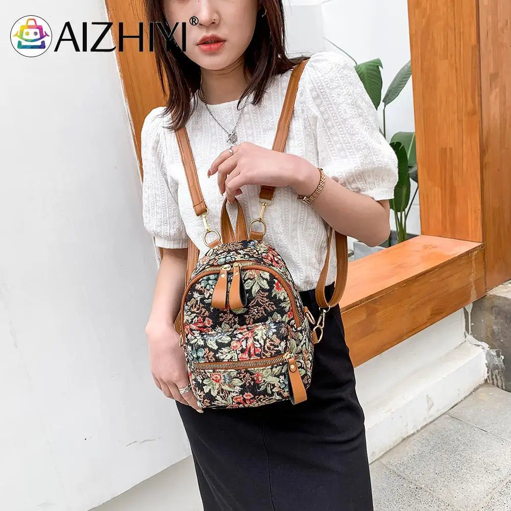 Vintage Floral Pattern Backpacks Retro Stylish Canvas Flower Print
