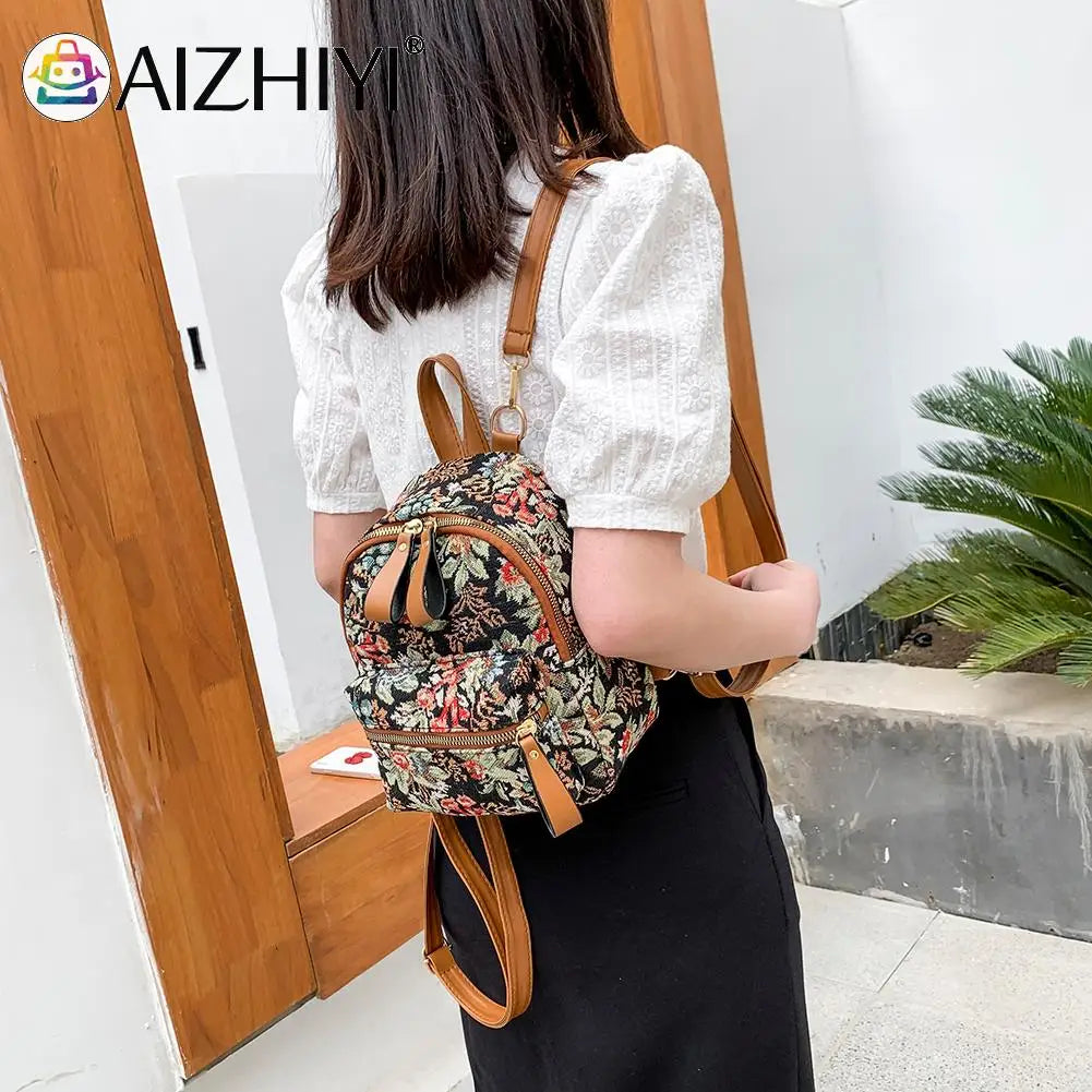 Vintage Floral Pattern Backpacks Retro Stylish Canvas Flower Print