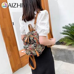 Vintage Floral Pattern Backpacks Retro Stylish Canvas Flower Print