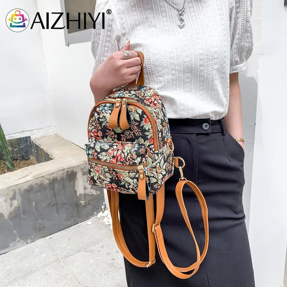 Vintage Floral Pattern Backpacks Retro Stylish Canvas Flower Print