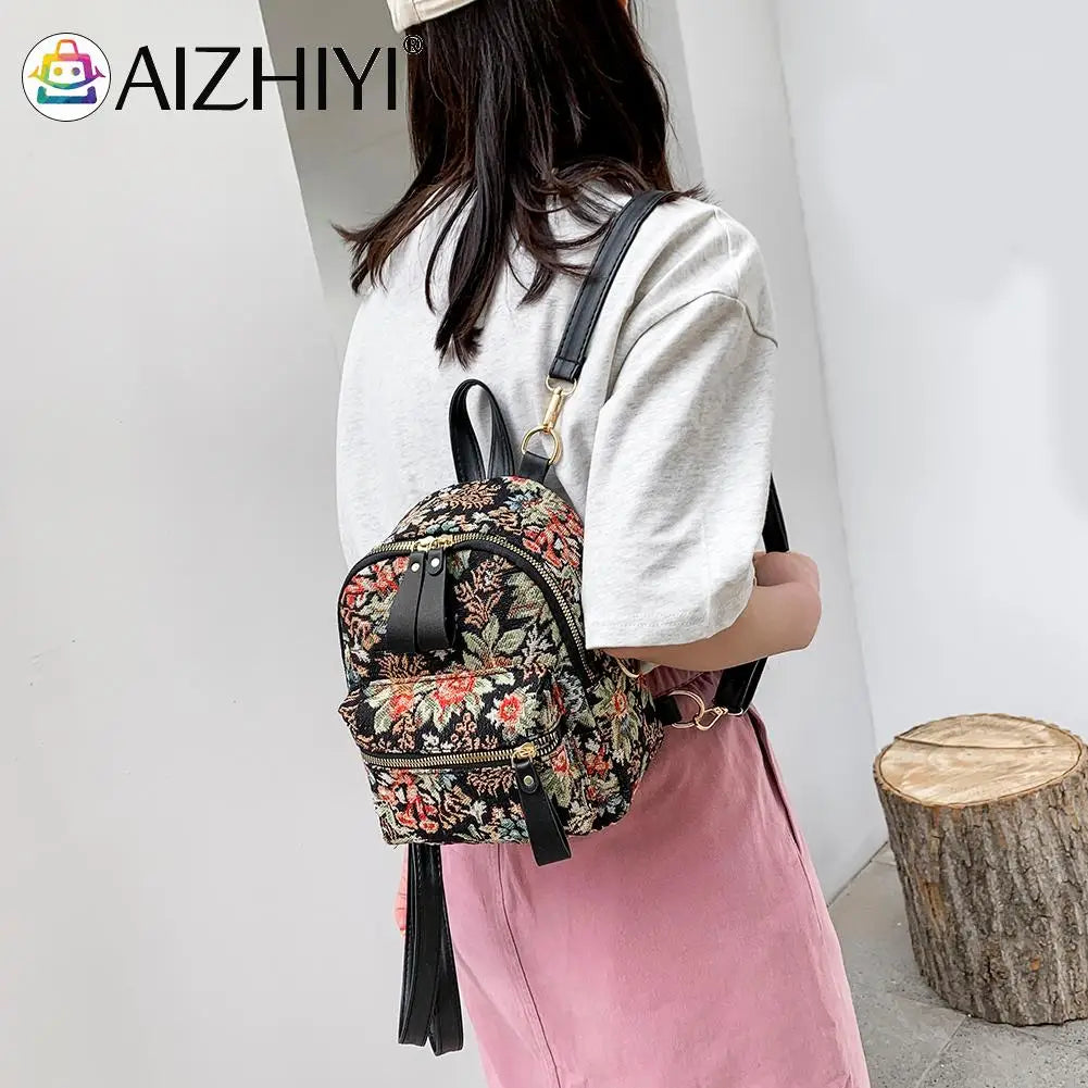 Vintage Floral Pattern Backpacks Retro Stylish Canvas Flower Print