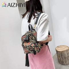 Vintage Floral Pattern Backpacks Retro Stylish Canvas Flower Print