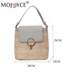 Vintage Beach Bucket Straw Shoulder Bag Summer Handbag Totes