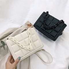 Vintage Checker Shoulder Messenger Bag Chain Handle Handbag