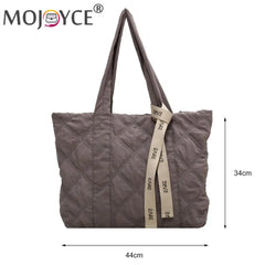 Vintage Checkered Pattern Shoulder Tote Bag with Ribbon All-match Nylon Handbag