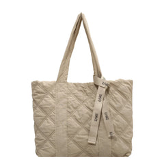 Vintage Checkered Pattern Shoulder Tote Bag with Ribbon All-match Nylon Handbag