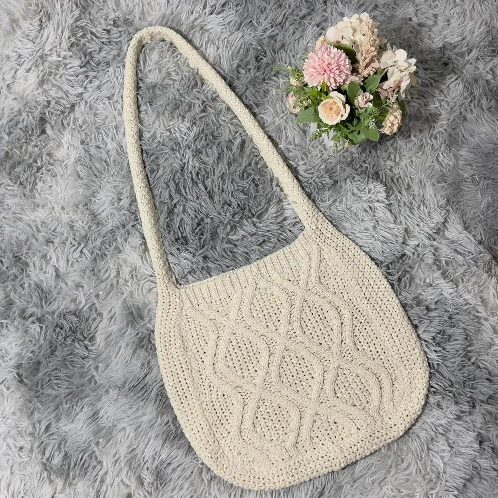 Vintage Knitting Shoulder Bag Crochet Large Capacity Lightweight Tote Crossbody