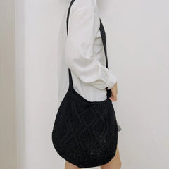 Vintage Knitting Shoulder Bag Crochet Large Capacity Lightweight Tote Crossbody