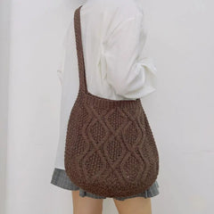 Vintage Knitting Shoulder Bag Crochet Large Capacity Lightweight Tote Crossbody