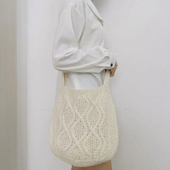 Vintage Knitting Shoulder Bag Crochet Large Capacity Lightweight Tote Crossbody