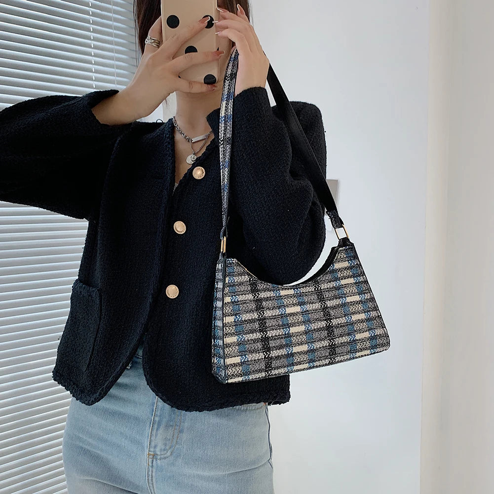 Vintage Lattice Pattern Shoulder Bag Cotton Handbag Ladies Casual Tote