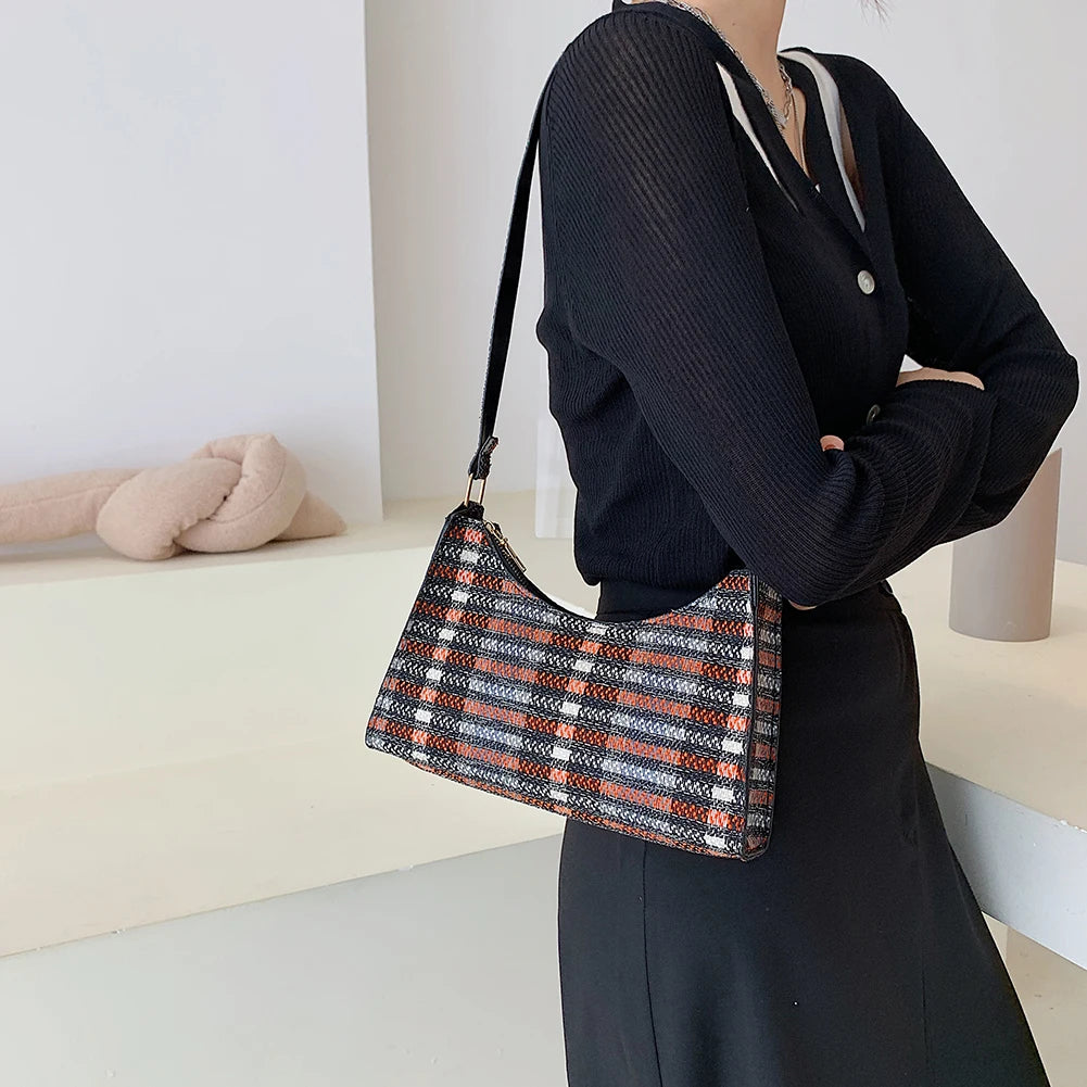 Vintage Lattice Pattern Shoulder Bag Cotton Handbag Ladies Casual Tote