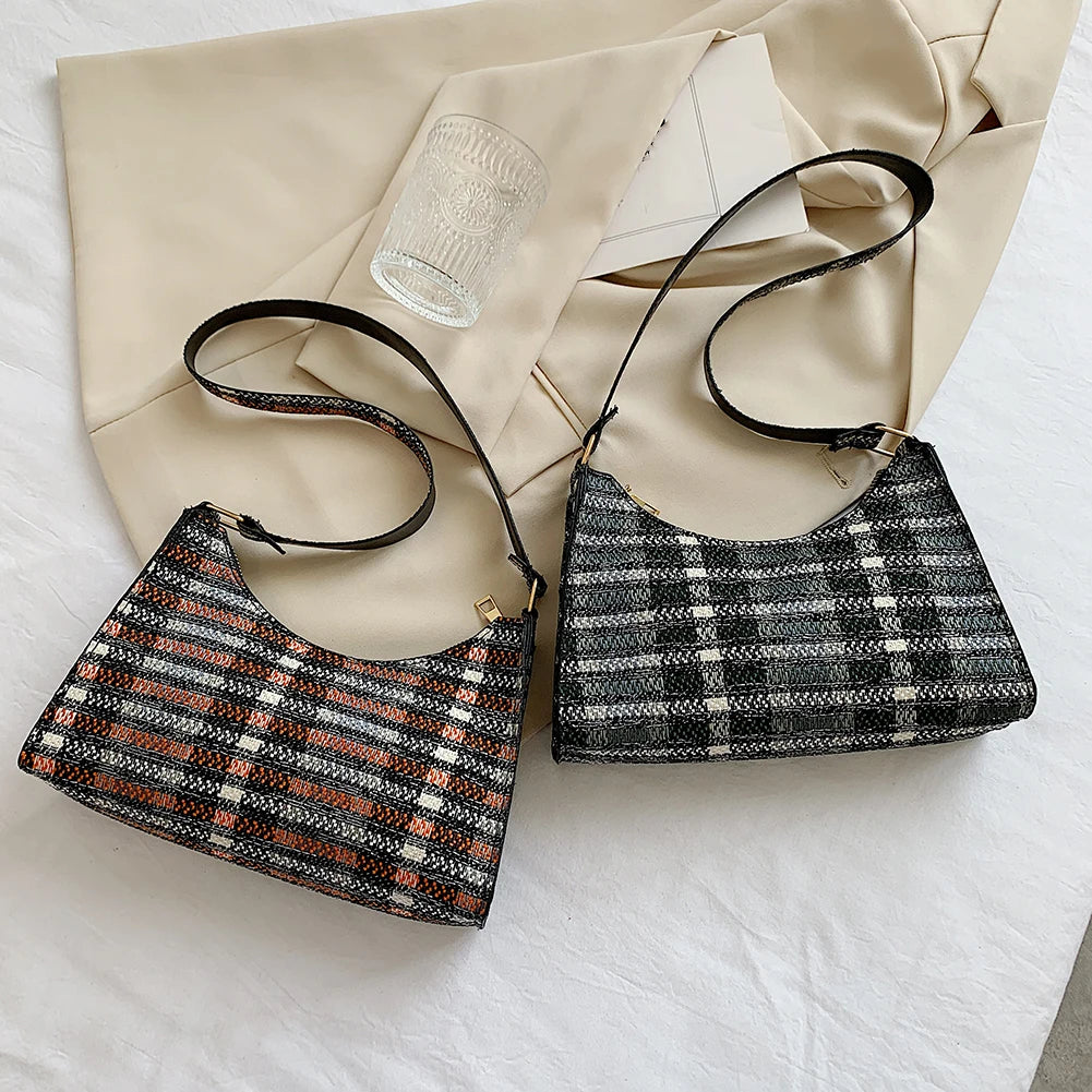 Vintage Lattice Pattern Shoulder Bag Cotton Handbag Ladies Casual Tote