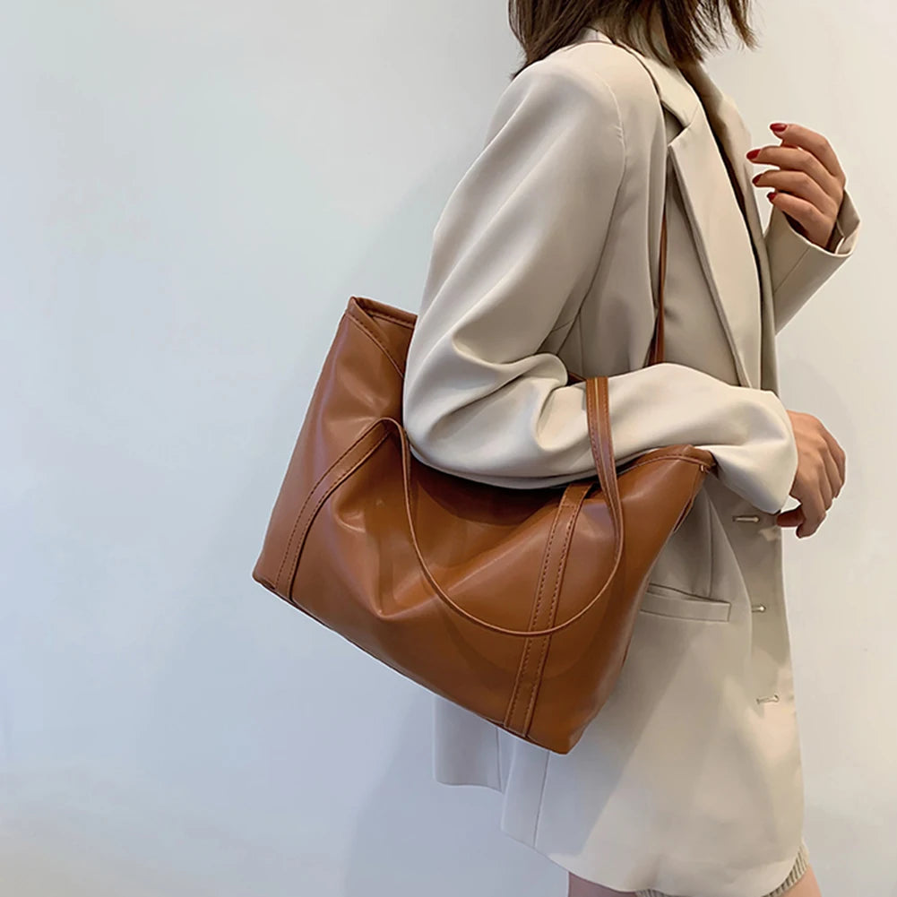 Vintage Leather Women Handbags Shoulder Bag Lady Tote Large Capacity Zipper