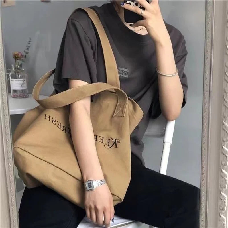 Women Vintage Letter Canvas Tote - Large Capacity All-match Shopper