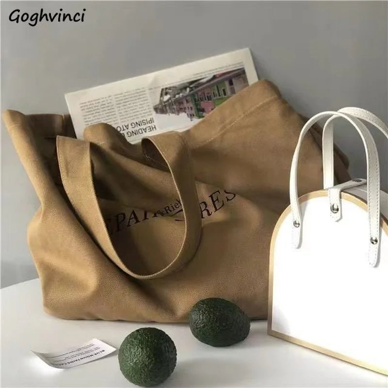 Women Vintage Letter Canvas Tote - Large Capacity All-match Shopper