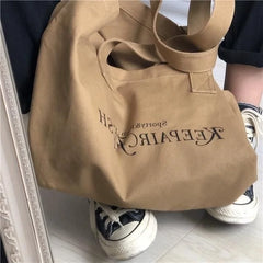 Women Vintage Letter Canvas Tote - Large Capacity All-match Shopper