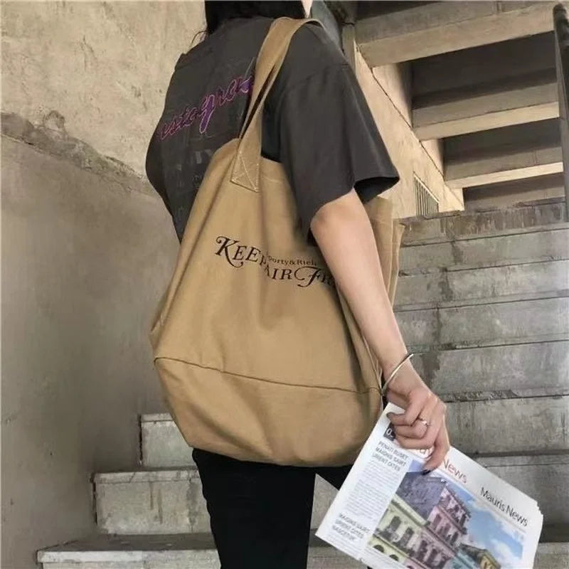 Women Vintage Letter Canvas Tote - Large Capacity All-match Shopper