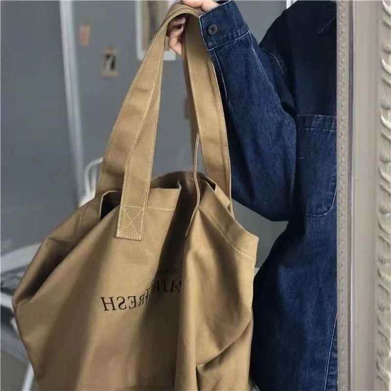 Women Vintage Letter Canvas Tote - Large Capacity All-match Shopper