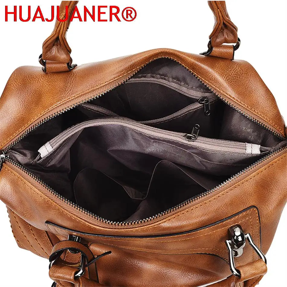 Vintage Leather Shoulder Bag Women Casual Tote Travel Handbag