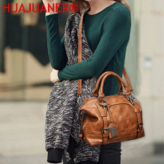 Vintage Leather Shoulder Bag Women Casual Tote Travel Handbag