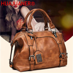 Vintage Leather Shoulder Bag Women Casual Tote Travel Handbag