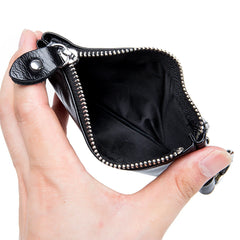 Vintage Oil Wax Cow Leather Key Wallet With Key Hooks Zipper Coin Pocket