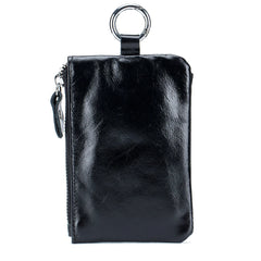 Vintage Oil Wax Cow Leather Key Wallet With Key Hooks Zipper Coin Pocket