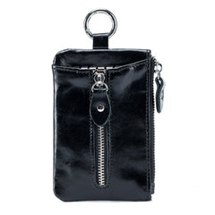 Vintage Oil Wax Cow Leather Key Wallet With Key Hooks Zipper Coin Pocket