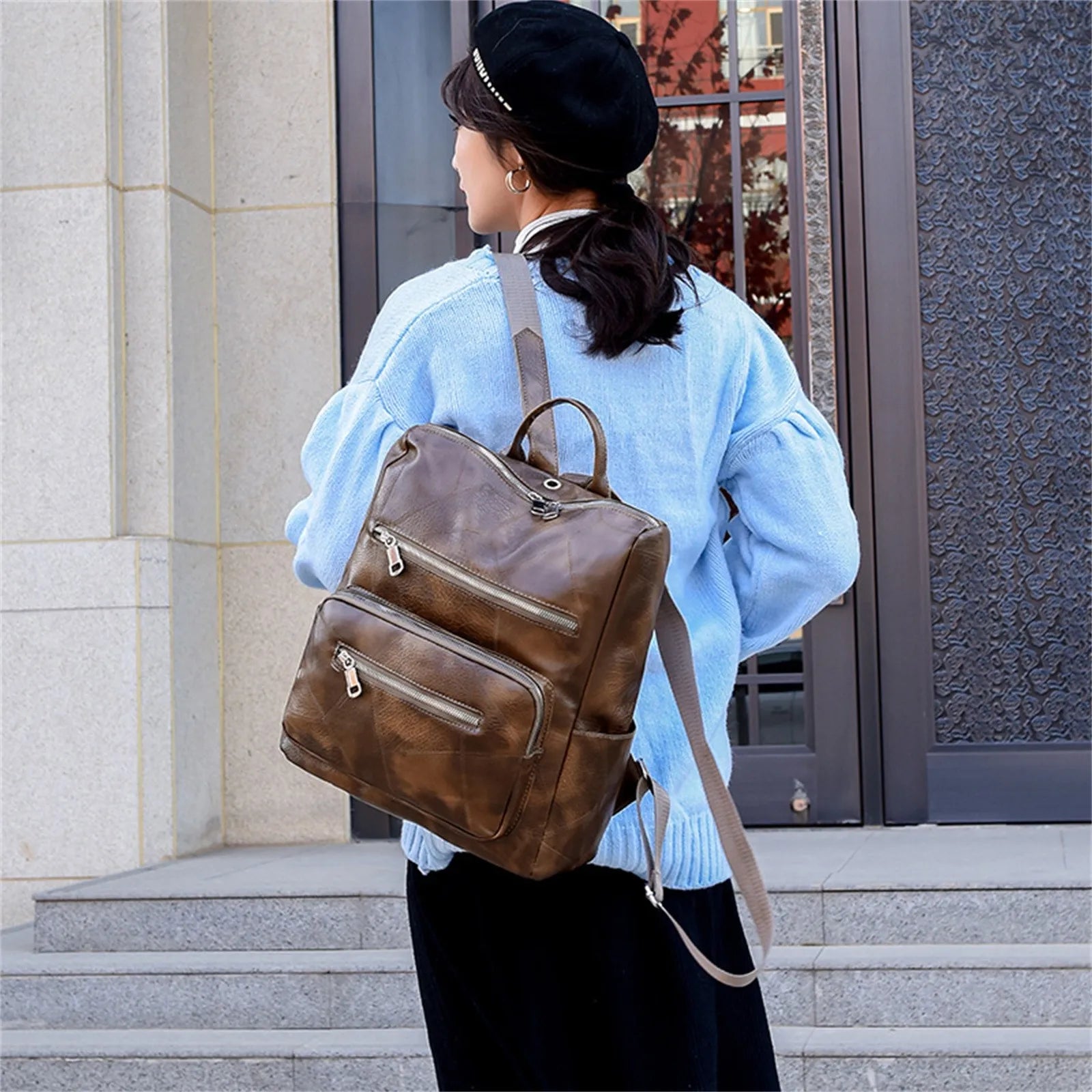 Vintage PU Leather Backpack Female Shoulder Bags Sac a Dos Casual Travel