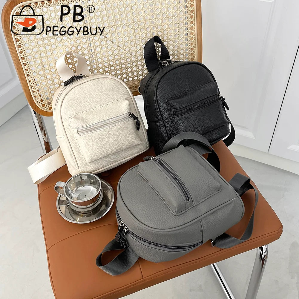 Vintage PU Leather Backpack Preppy Style Shoulder School Bag