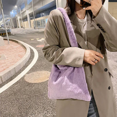 Vintage Plush Handbag Soft Fur Large Capacity Tote Shoulder Bag