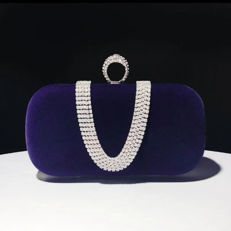 Vintage Velvet Evening Bags Crystal Rhinestone Clutches Chain Shoulder Bag