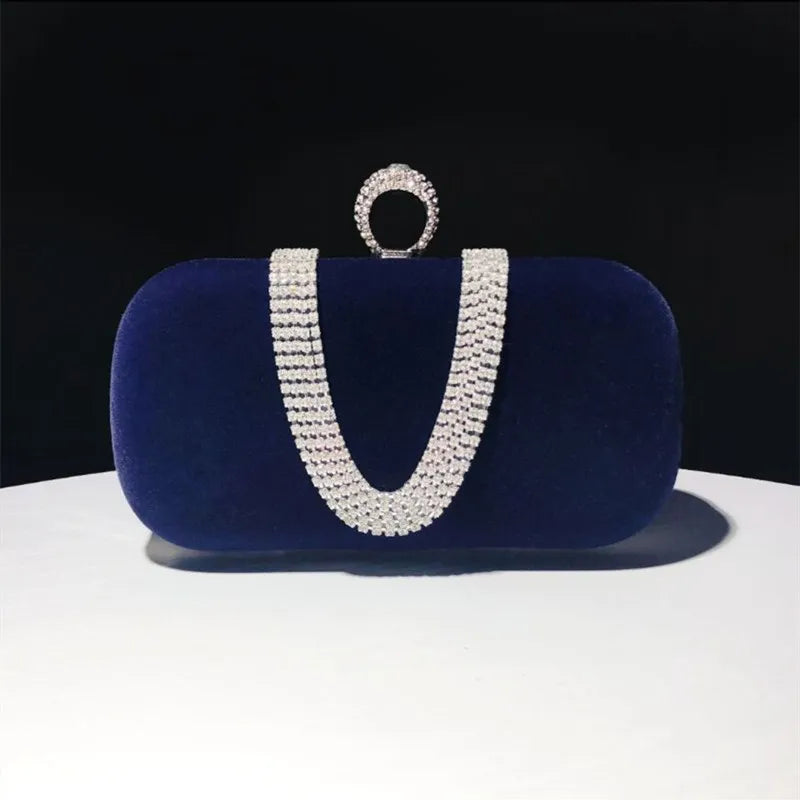 Vintage Velvet Evening Bags Crystal Rhinestone Clutches Chain Shoulder Bag