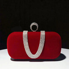 Vintage Velvet Evening Bags Crystal Rhinestone Clutches Chain Shoulder Bag