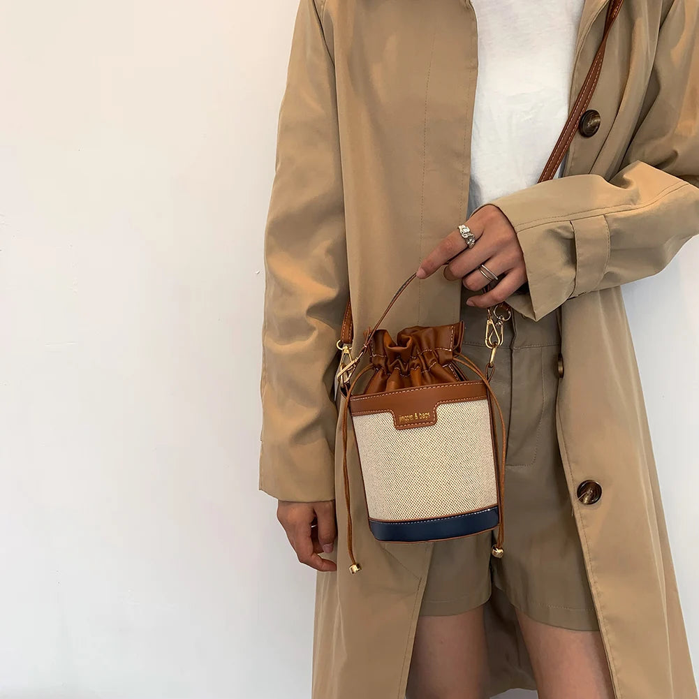 Vintage Women Shoulder Bags Bucket Crossbody Bag Drawstring Handbags