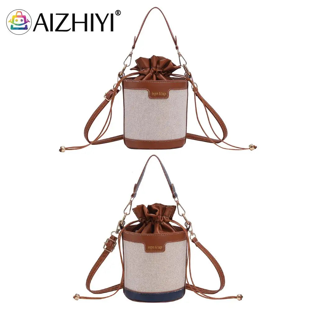 Vintage Women Shoulder Bags Bucket Crossbody Bag Drawstring Handbags