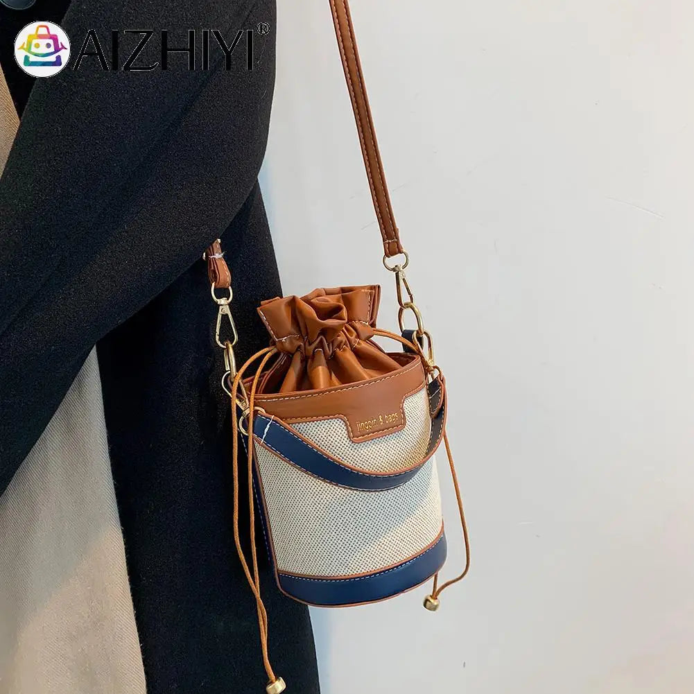 Vintage Women Shoulder Bags Bucket Crossbody Bag Drawstring Handbags