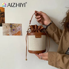 Vintage Women Shoulder Bags Bucket Crossbody Bag Drawstring Handbags