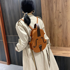 Women Violin Shape Leather Backpack Handbag Rucksack
