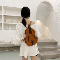 Women Violin Shape Leather Backpack Handbag Rucksack