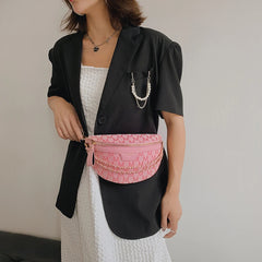 Women Waist Bag Canvas Belt Bag Printed Letter Shoulder Crossbody Chest Bag