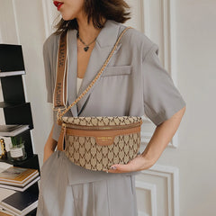Women Waist Bag Canvas Belt Bag Printed Letter Shoulder Crossbody Chest Bag