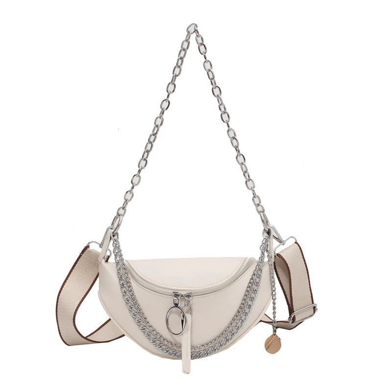 Leather Waist Bag Chain Crossbody Chest Phone Pack