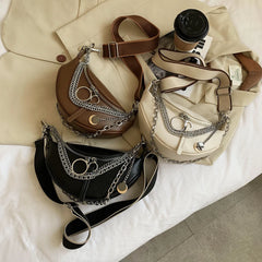Leather Waist Bag Chain Crossbody Chest Phone Pack