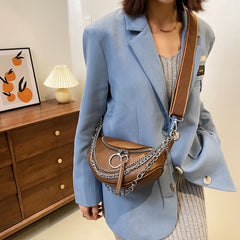 Leather Waist Bag Chain Crossbody Chest Phone Pack